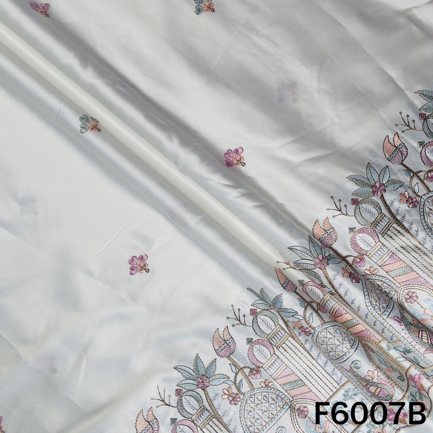 Thread Sequins Embroidered Satin Silk Fabric - F6007