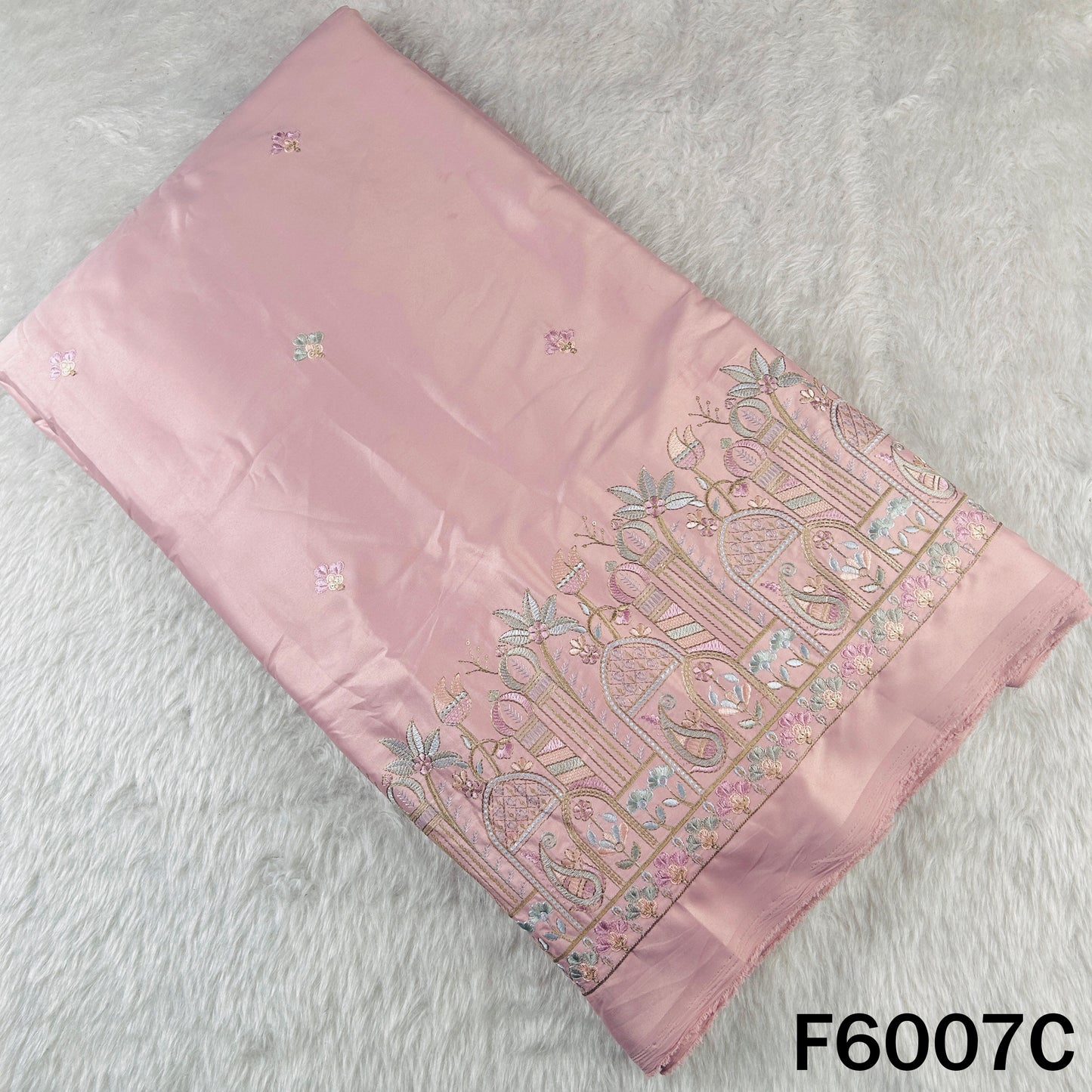 Thread Sequins Embroidered Satin Silk Fabric - F6007