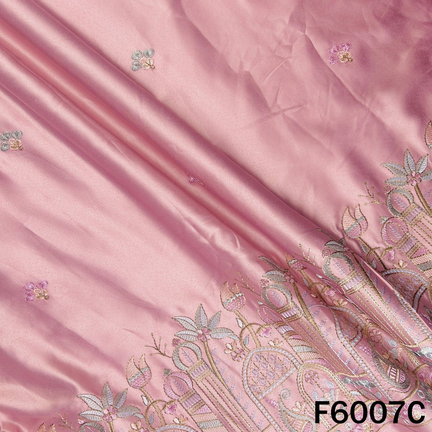 Thread Sequins Embroidered Satin Silk Fabric - F6007