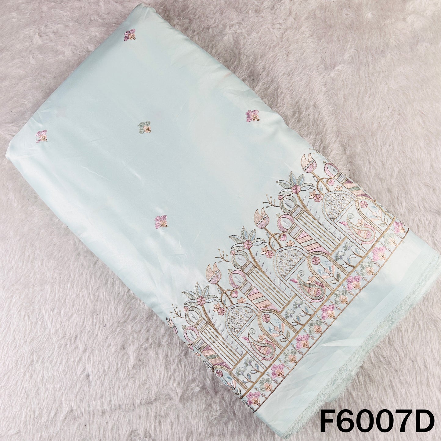 Thread Sequins Embroidered Satin Silk Fabric - F6007