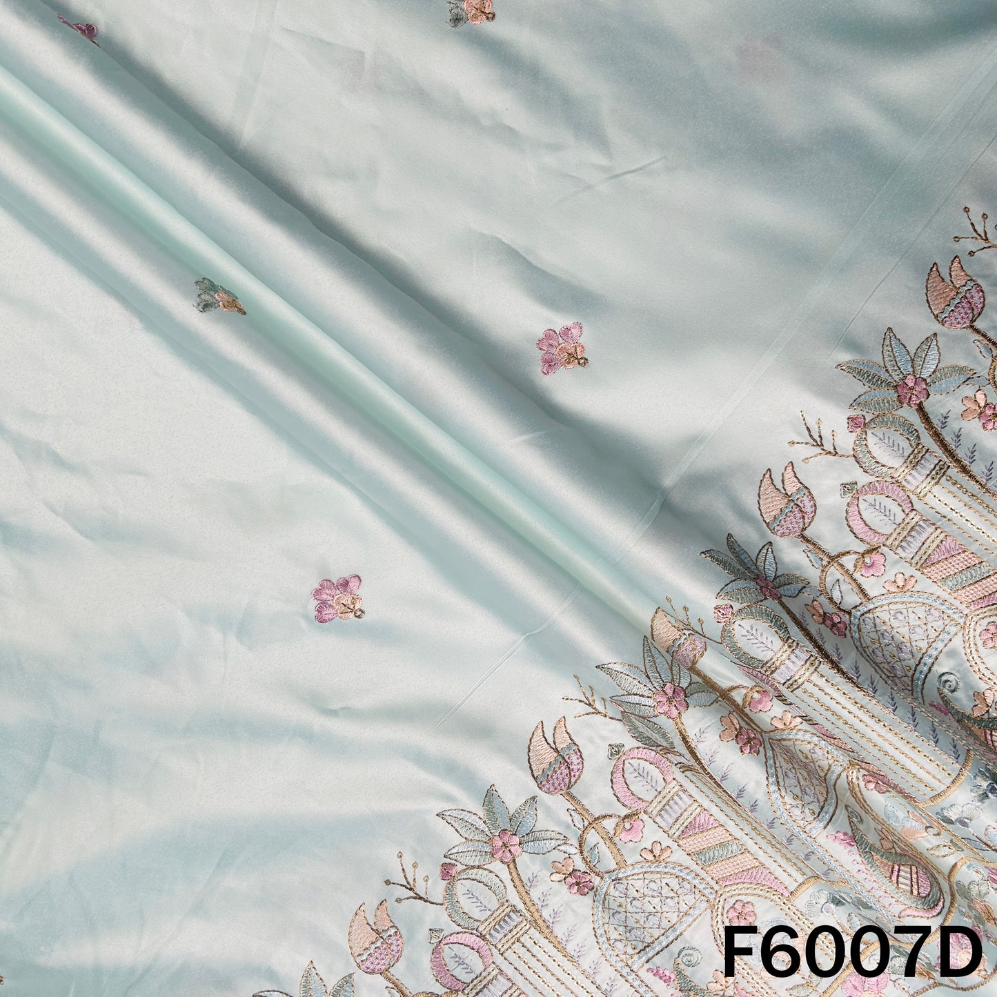 Thread Sequins Embroidered Satin Silk Fabric - F6007