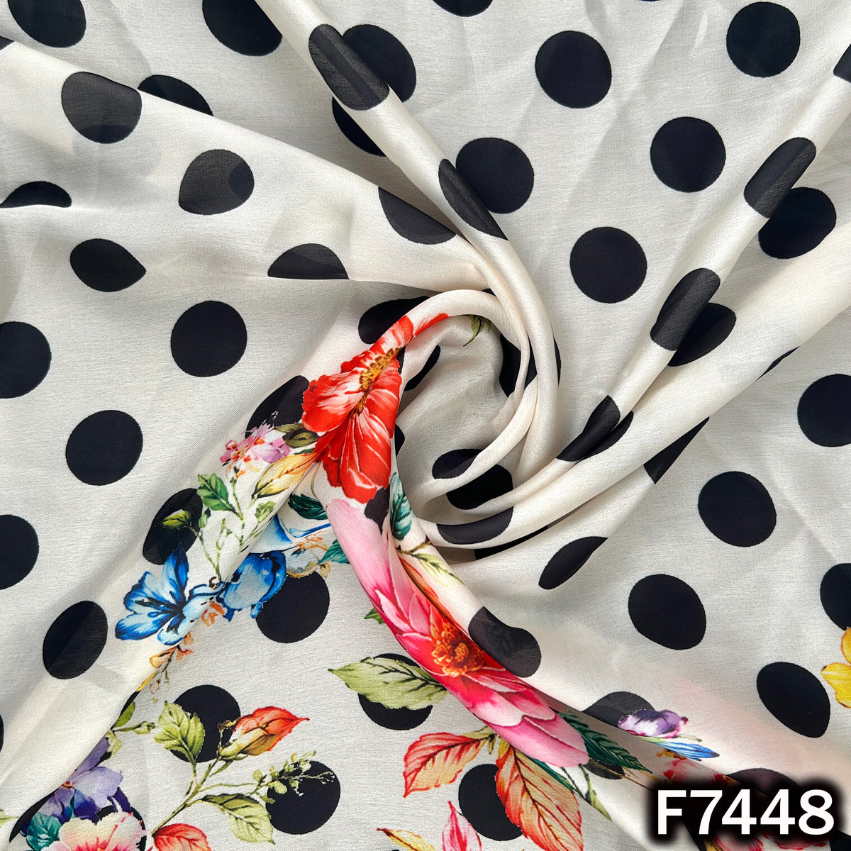 Printed Polka Dot Crepe Satin Fabric - F7448