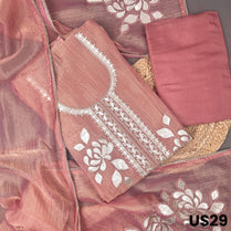 Dusty Pink Crush Tissue Gota Patti Embroidered Unstitched Suit Set - US29