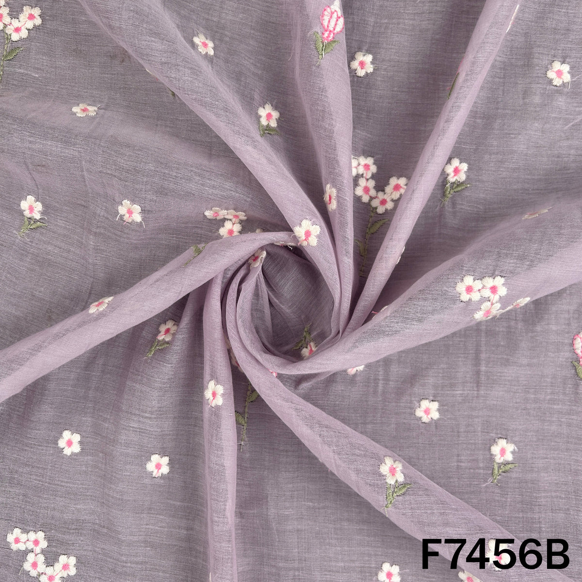 Thread Embroidered Mul Chanderi Fabric - F7456