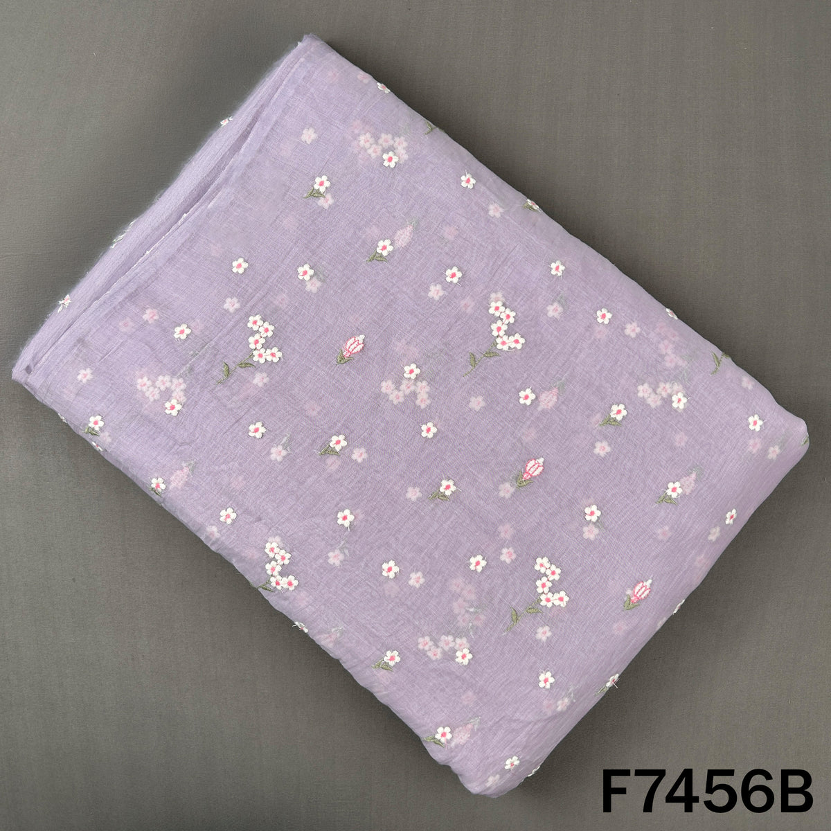 Thread Embroidered Mul Chanderi Fabric - F7456