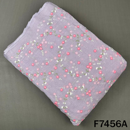 Thread Embroidered Mul Chanderi Fabric - F7456