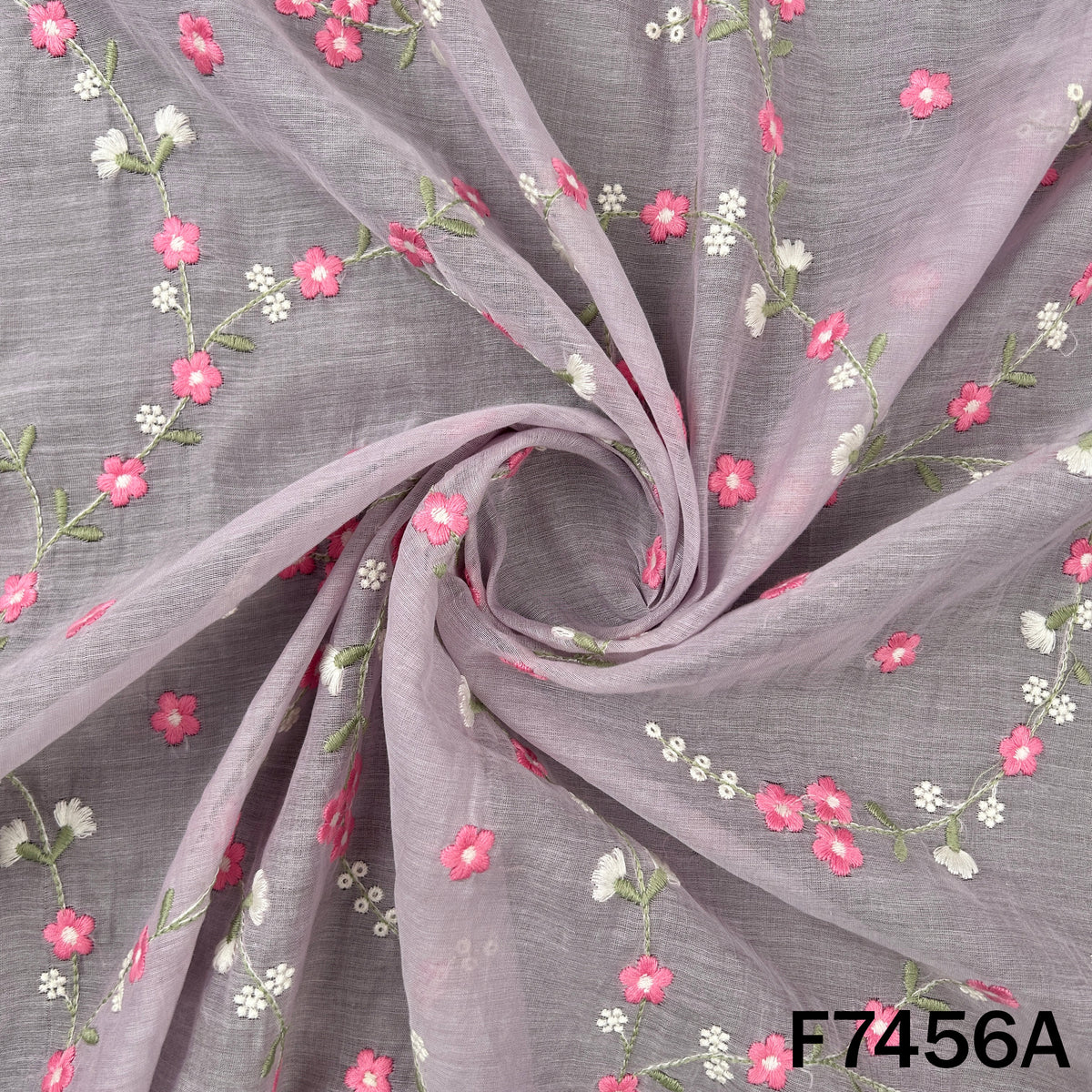 Thread Embroidered Mul Chanderi Fabric - F7456