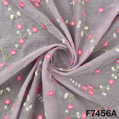 Thread Embroidered Mul Chanderi Fabric - F7456