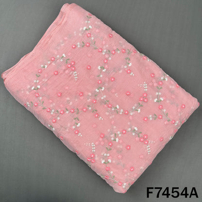Thread Embroidered Mul Chanderi Fabric - F7454