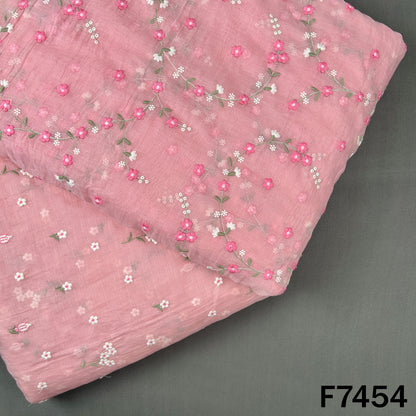 Thread Embroidered Mul Chanderi Fabric - F7454