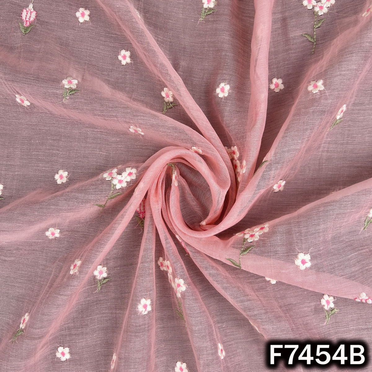 Thread Embroidered Mul Chanderi Fabric - F7454