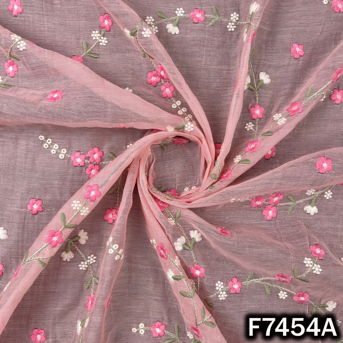 Thread Embroidered Mul Chanderi Fabric - F7454