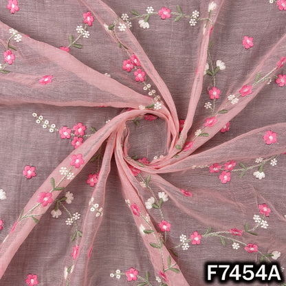 Thread Embroidered Mul Chanderi Fabric - F7454