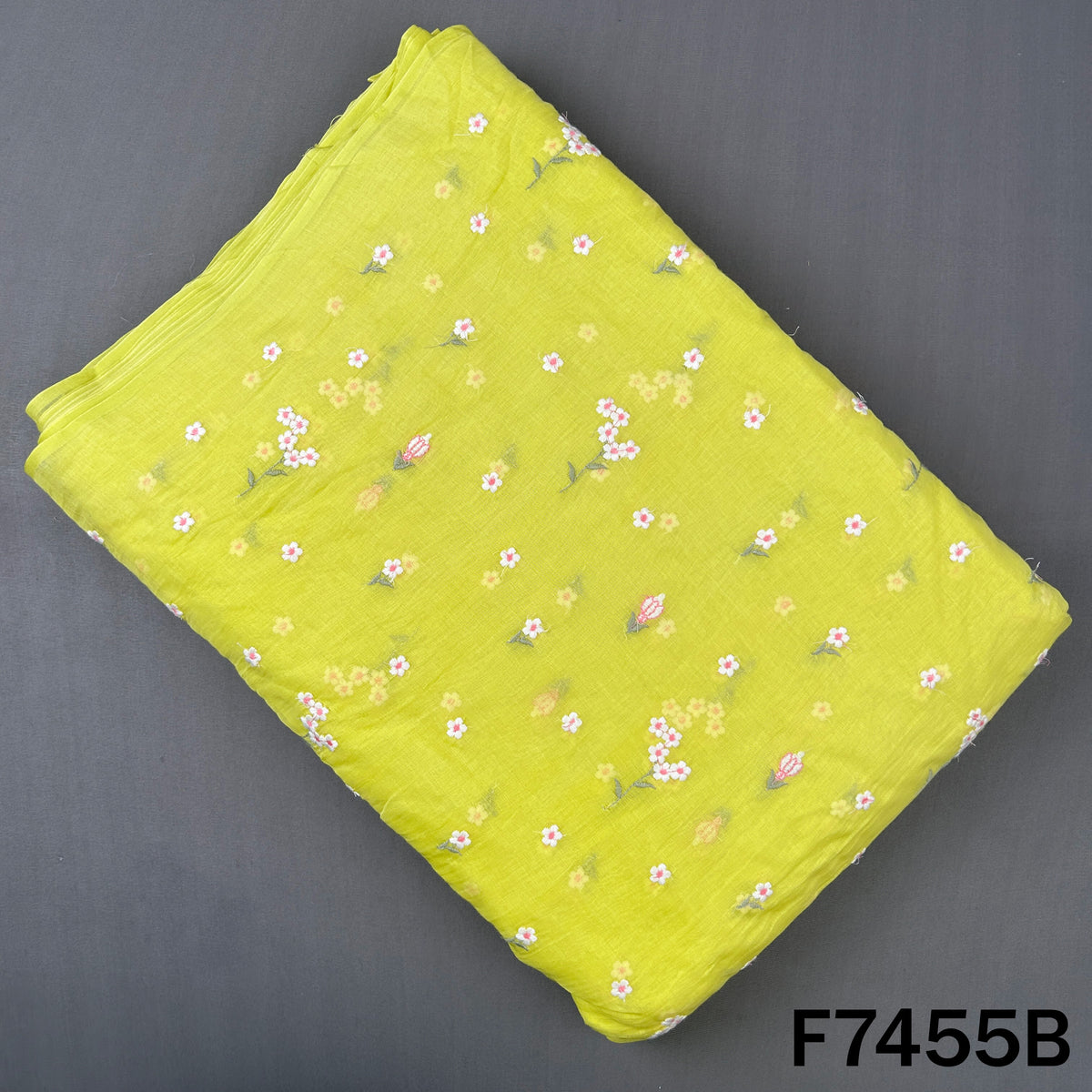 Thread Embroidered Mul Chanderi Fabric - F7455