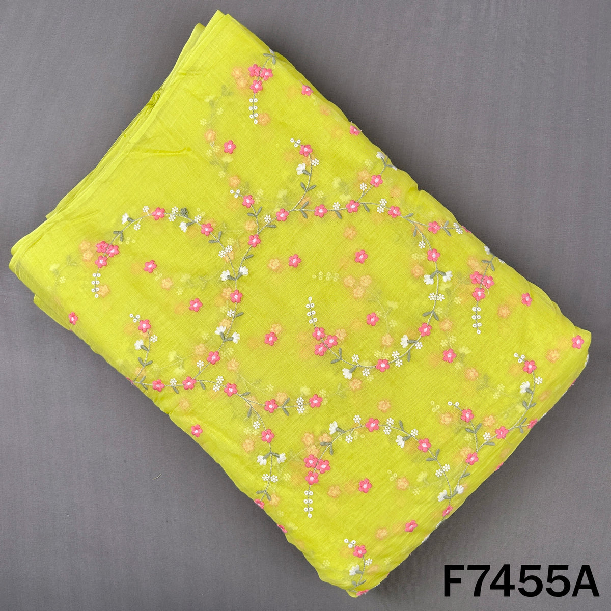 Thread Embroidered Mul Chanderi Fabric - F7455