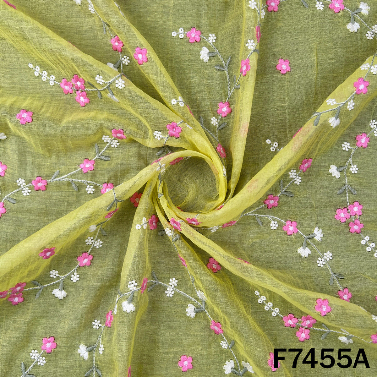 Thread Embroidered Mul Chanderi Fabric - F7455