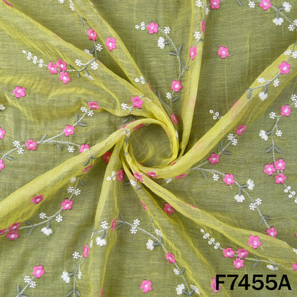 Thread Embroidered Mul Chanderi Fabric - F7455