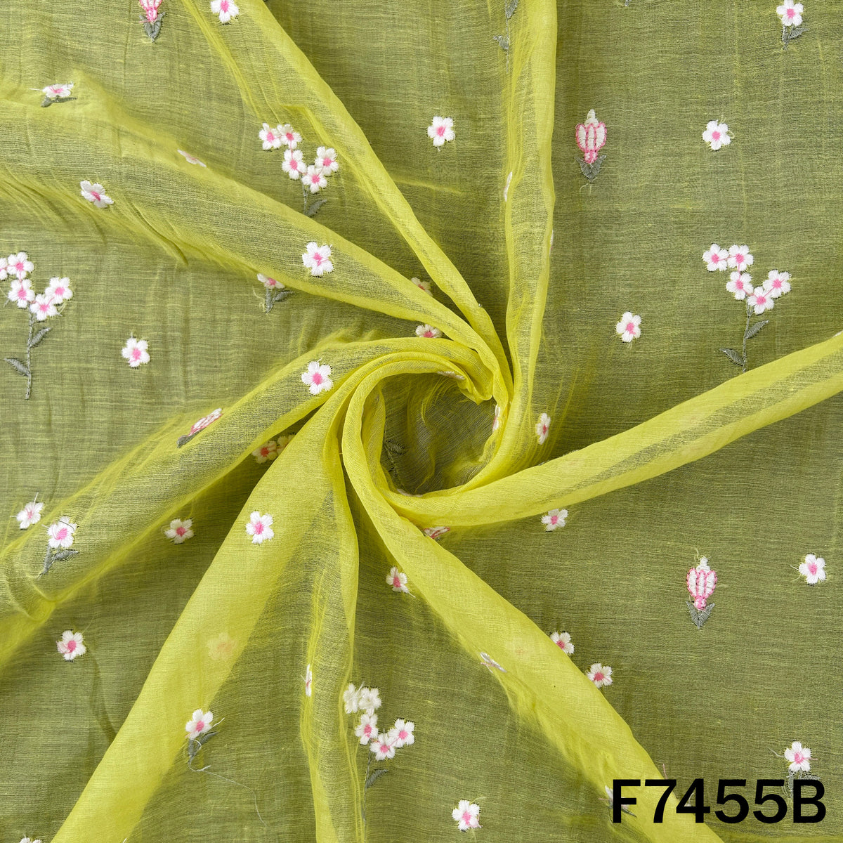 Thread Embroidered Mul Chanderi Fabric - F7455