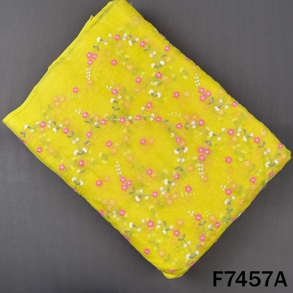 Thread Embroidered Mul Chanderi Fabric - F7457