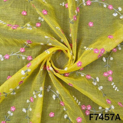 Thread Embroidered Mul Chanderi Fabric - F7457