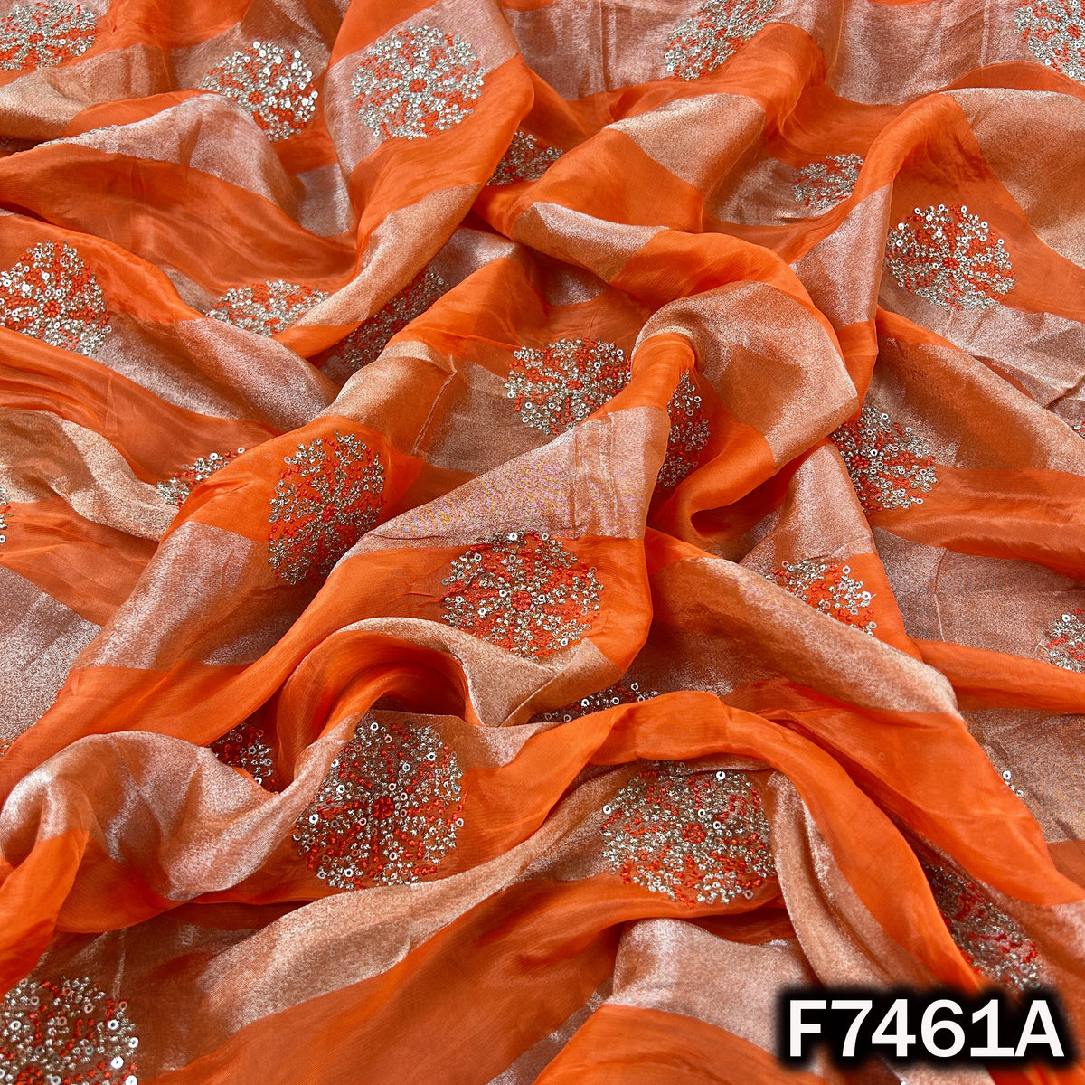 Zari Sequins Thread Embroidered Tissue Fabric - F7461