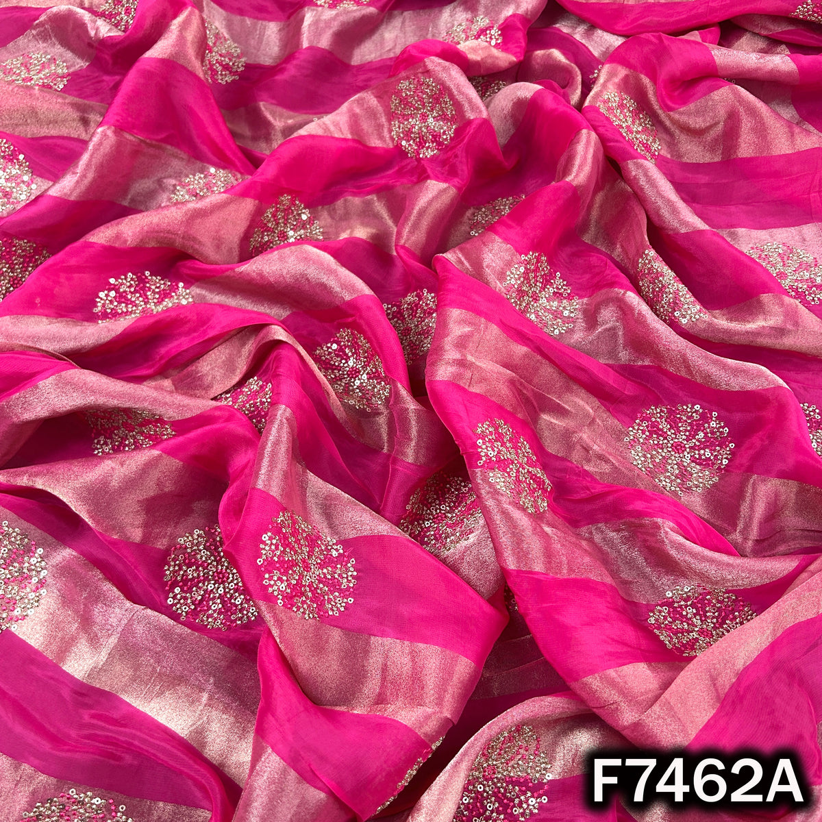 Zari Sequins Thread Embroidered Tissue Fabric - F7462