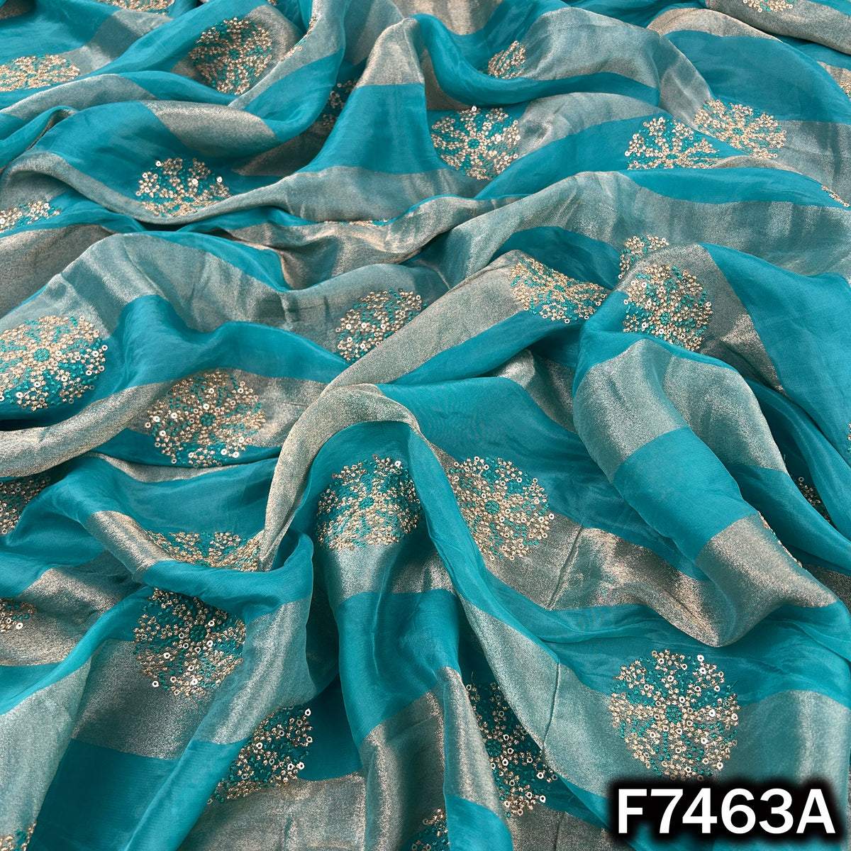 Zari Sequins Thread Embroidered Tissue Fabric - F7463