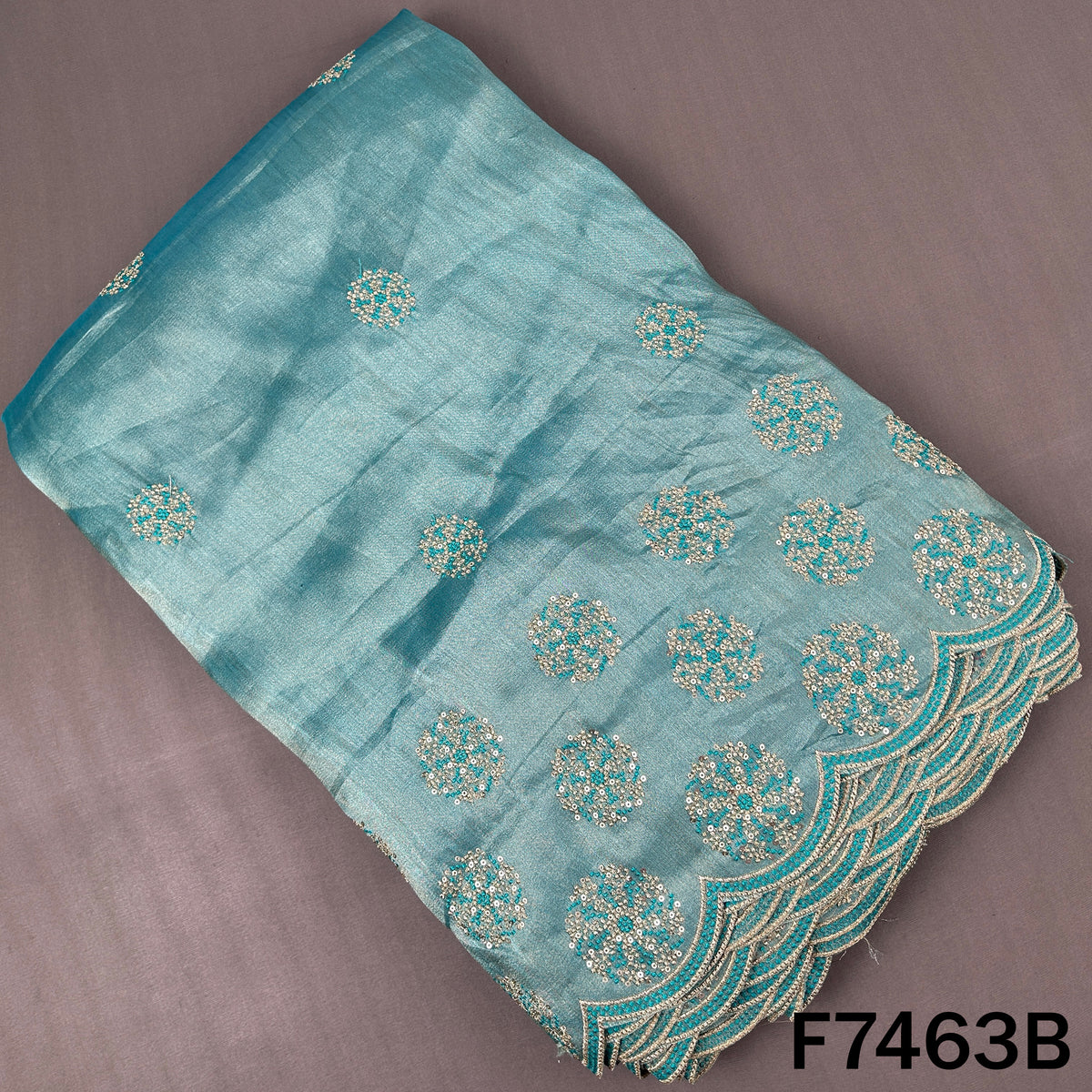 Zari Sequins Thread Embroidered Tissue Fabric - F7463