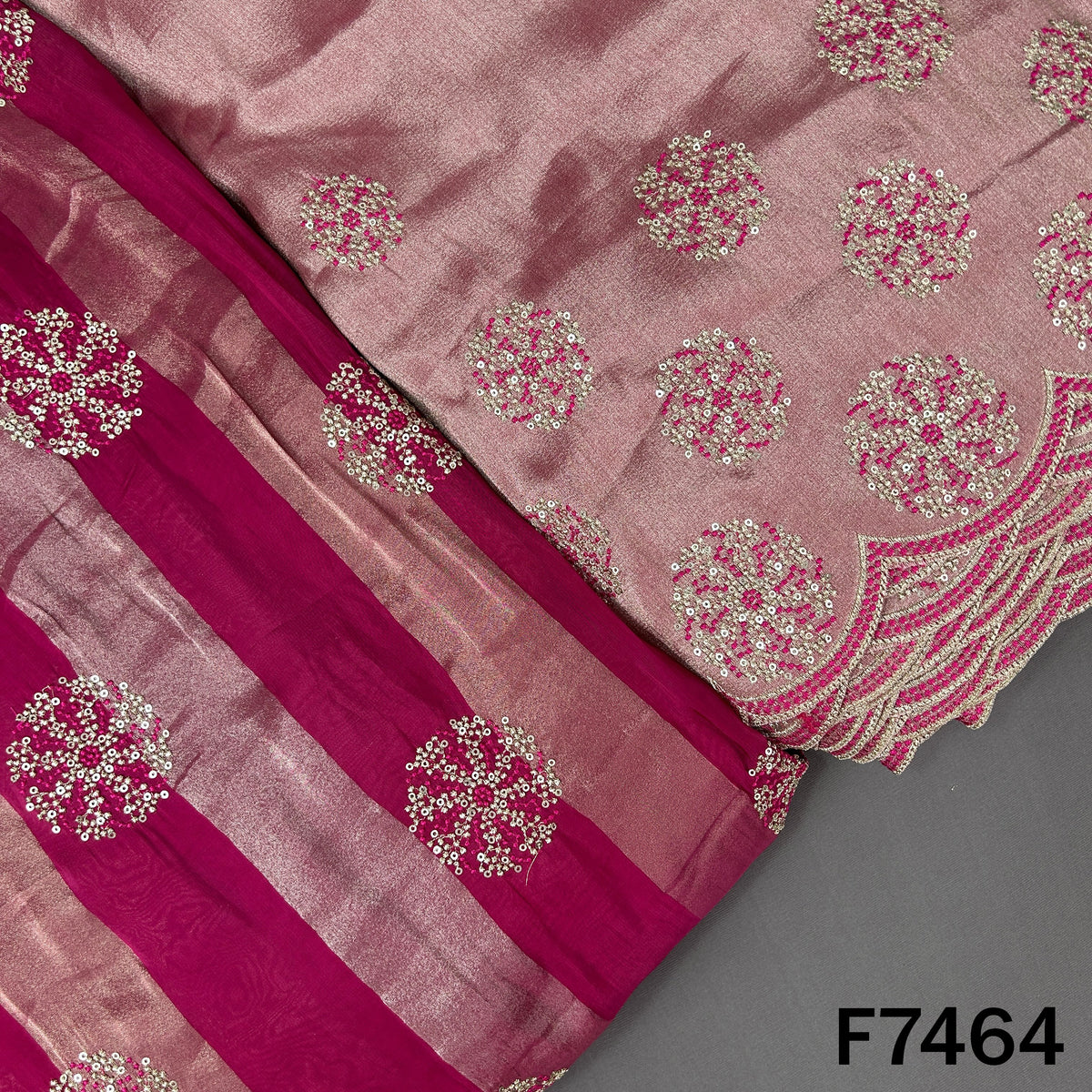 Zari Sequins Thread Embroidered Tissue Fabric - F7464