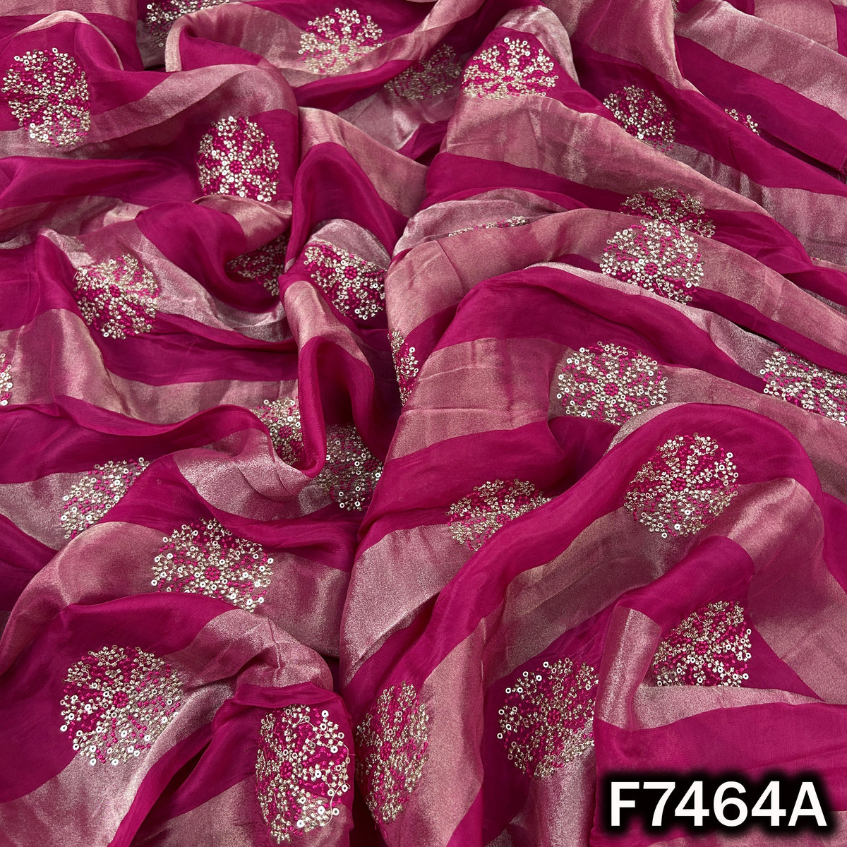 Zari Sequins Thread Embroidered Tissue Fabric - F7464