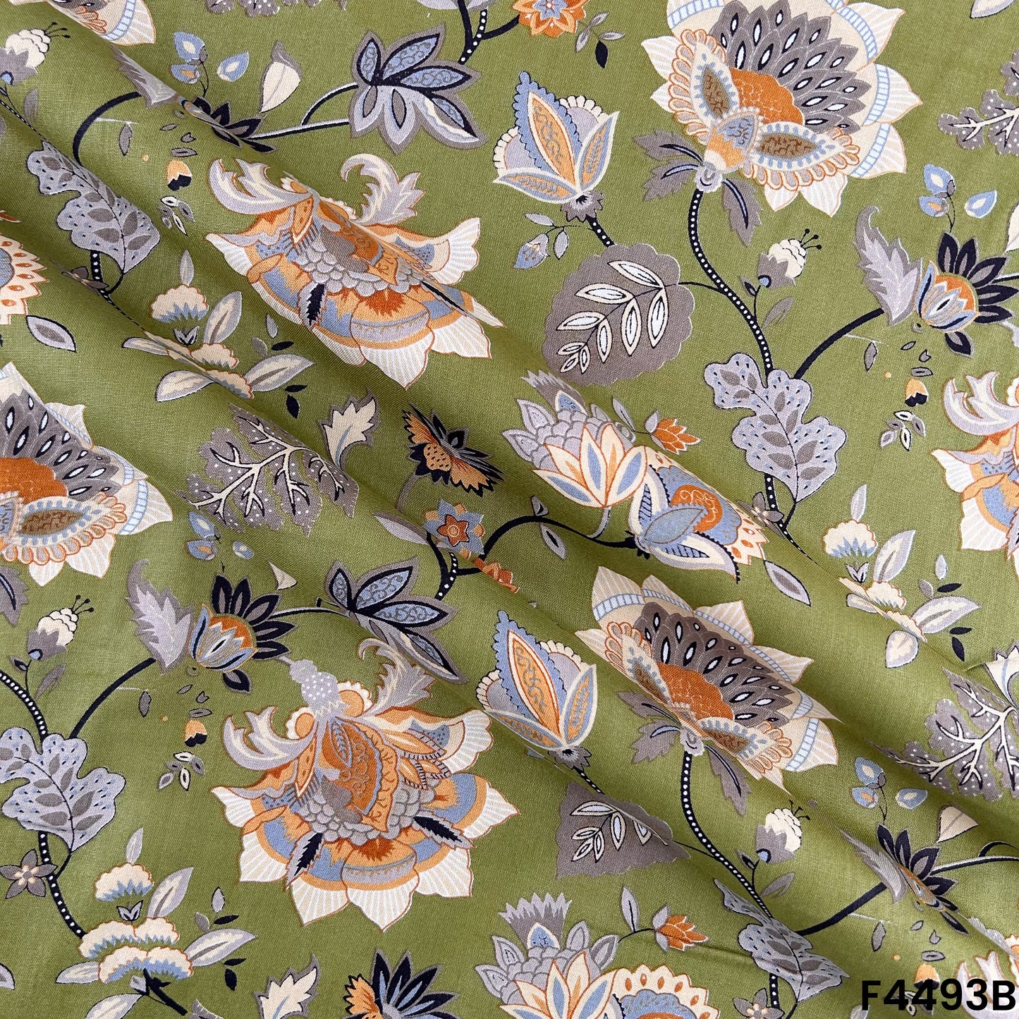 Floral Print Rayon Cotton Fabric- F4493