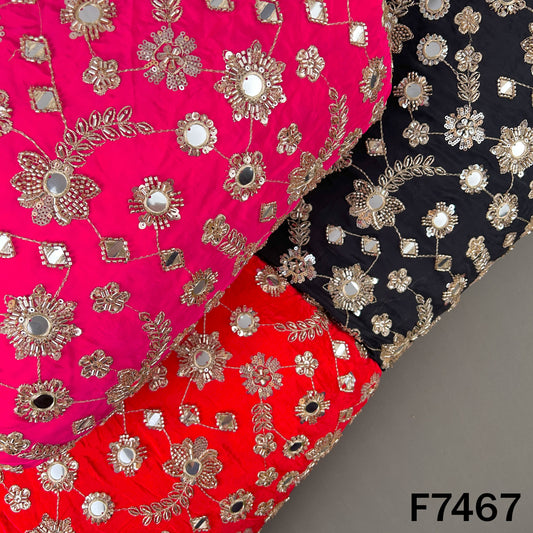 Cut Dana Faux Mirror Zari Sequins Embroidered Crepe Fabric - F7467