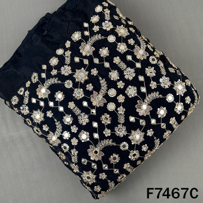 Cut Dana Faux Mirror Zari Sequins Embroidered Crepe Fabric - F7467