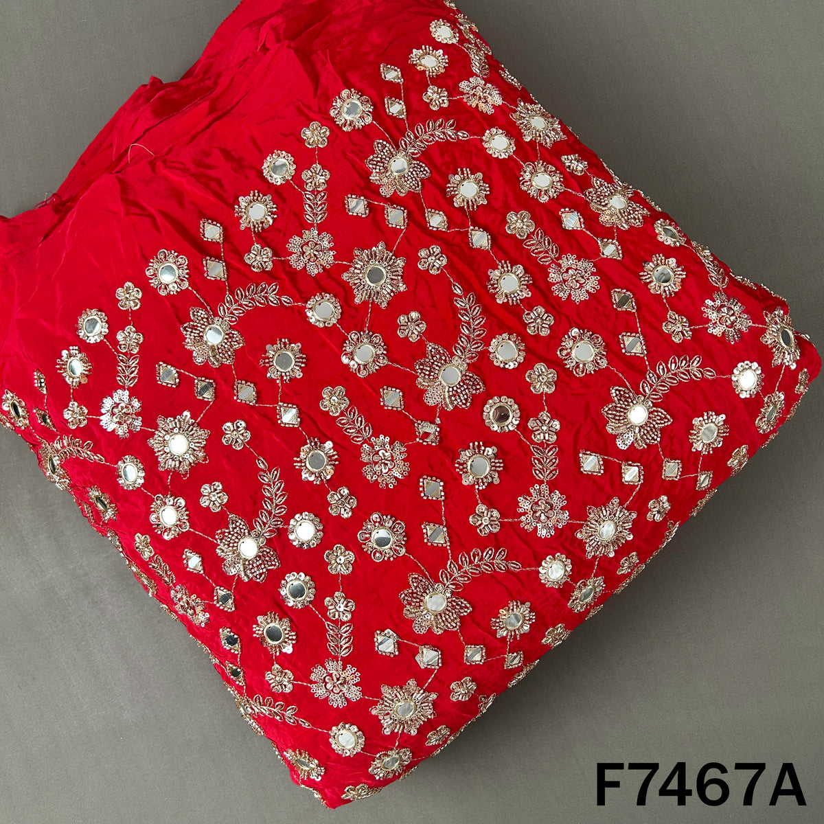 Cut Dana Faux Mirror Zari Sequins Embroidered Crepe Fabric - F7467