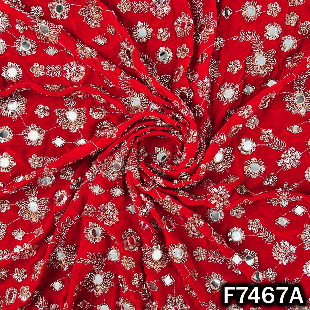 Cut Dana Faux Mirror Zari Sequins Embroidered Crepe Fabric - F7467