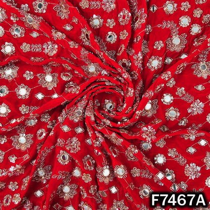Cut Dana Faux Mirror Zari Sequins Embroidered Crepe Fabric - F7467