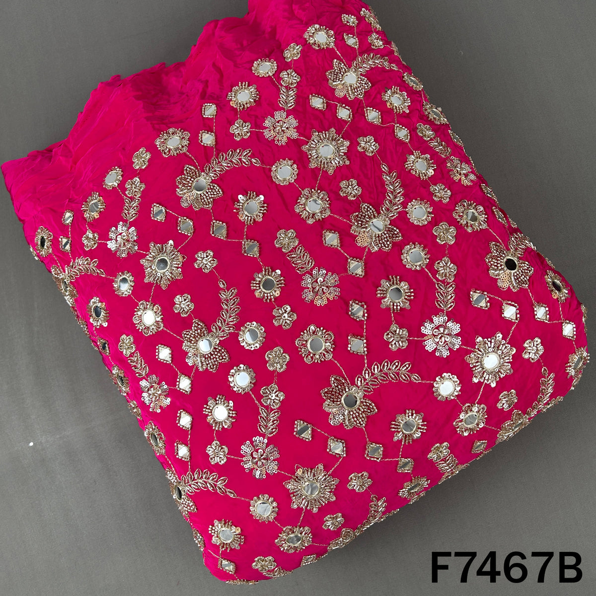 Cut Dana Faux Mirror Zari Sequins Embroidered Crepe Fabric - F7467
