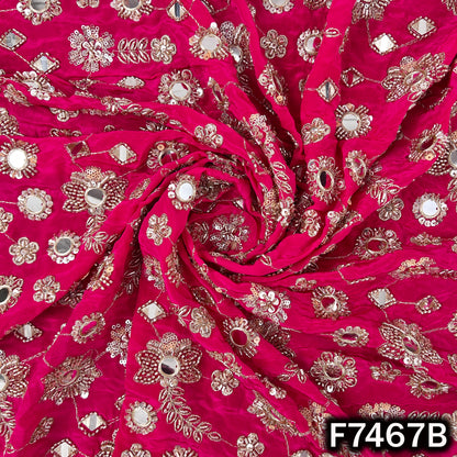 Cut Dana Faux Mirror Zari Sequins Embroidered Crepe Fabric - F7467