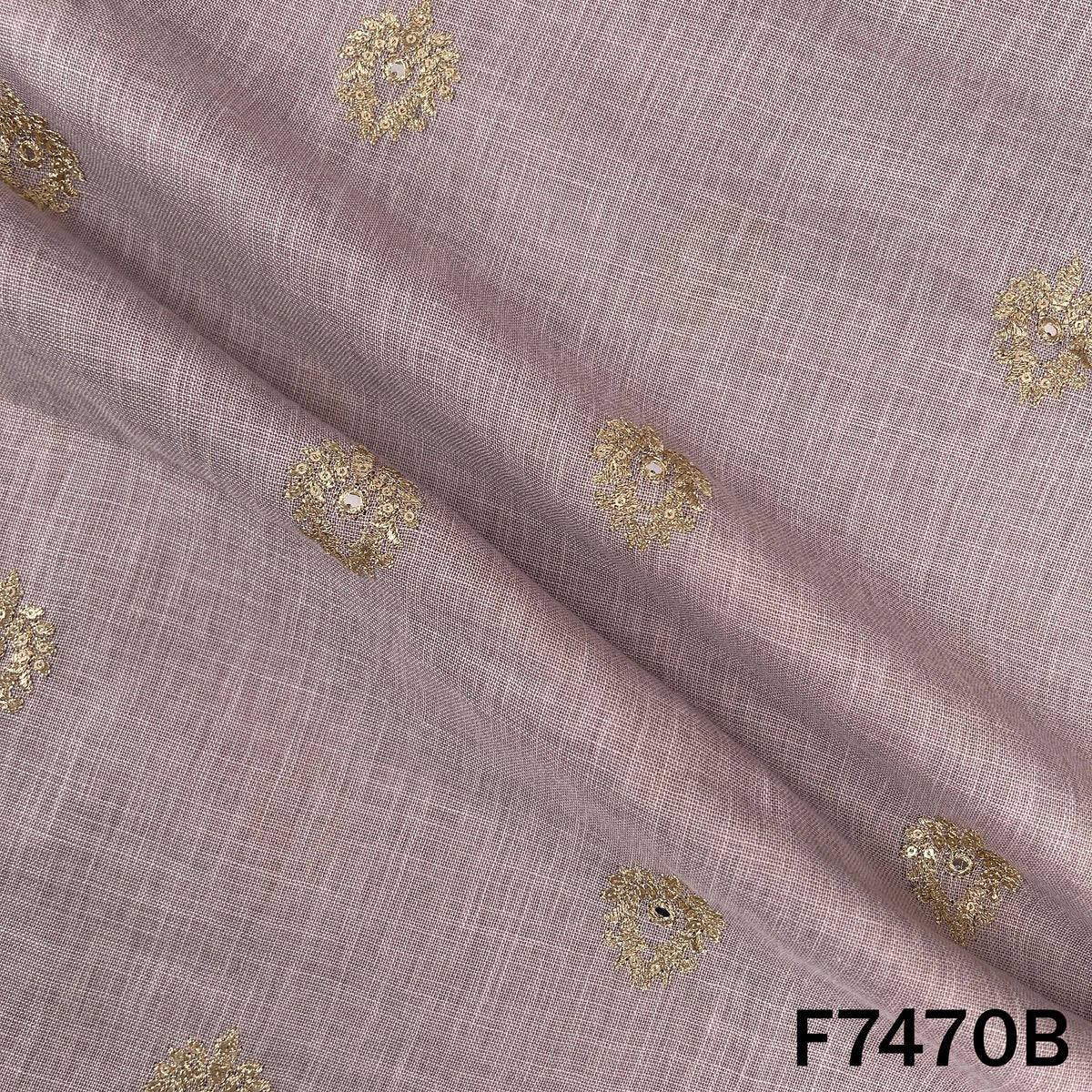 Zari Sequins Work Linen Fabric - F7470