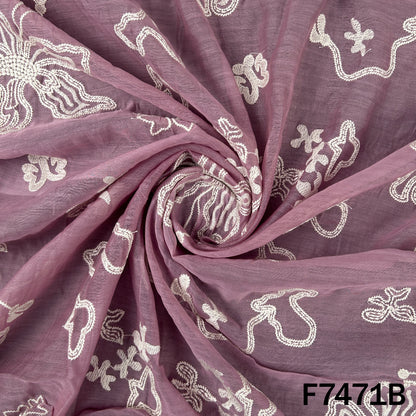 Thread Embroidered Mul Chanderi Fabric - F7471