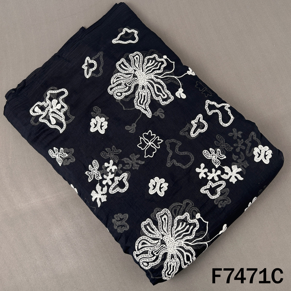 Thread Embroidered Mul Chanderi Fabric - F7471