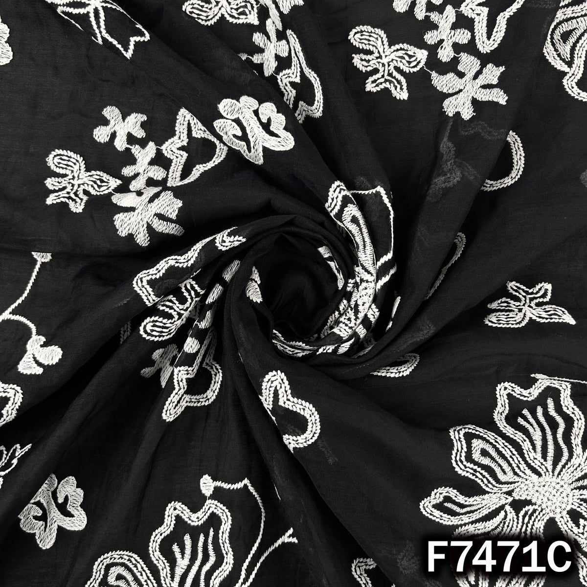 Thread Embroidered Mul Chanderi Fabric - F7471