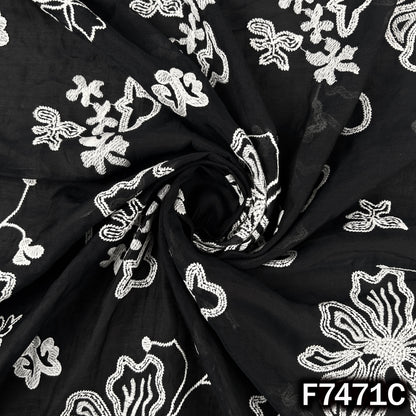 Thread Embroidered Mul Chanderi Fabric - F7471