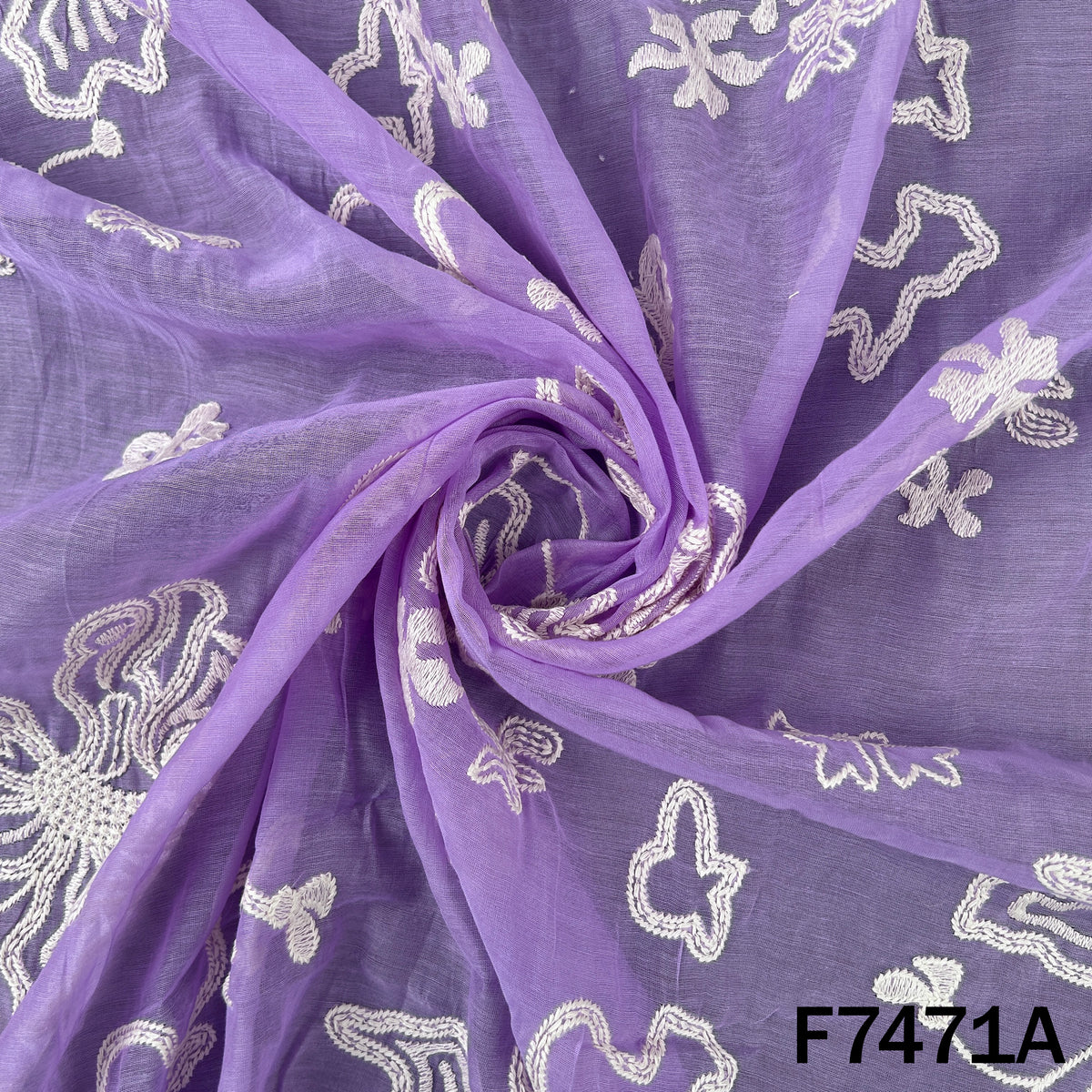 Thread Embroidered Mul Chanderi Fabric - F7471