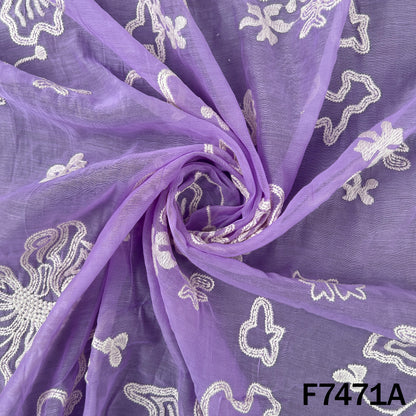 Thread Embroidered Mul Chanderi Fabric - F7471