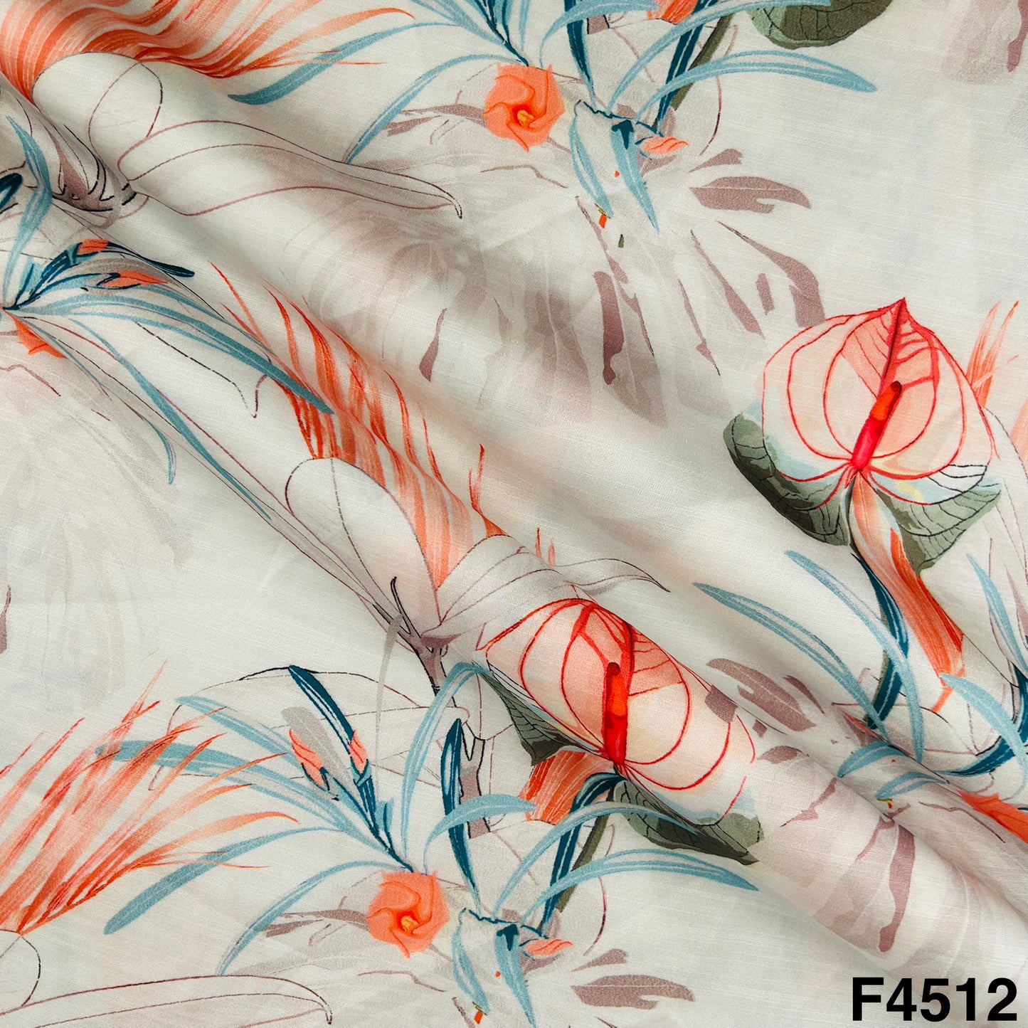 Flower Print Barbari Satin Fabric- F4512