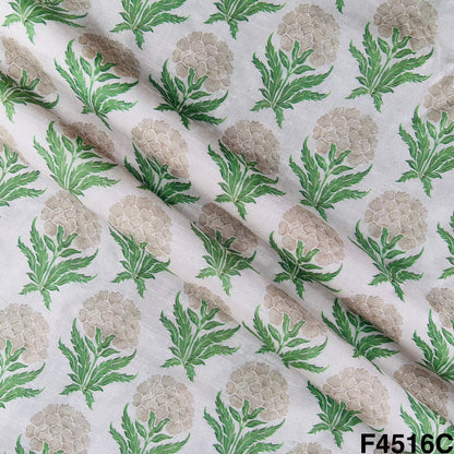 Flower Print Tussar Silk Fabric- F4516