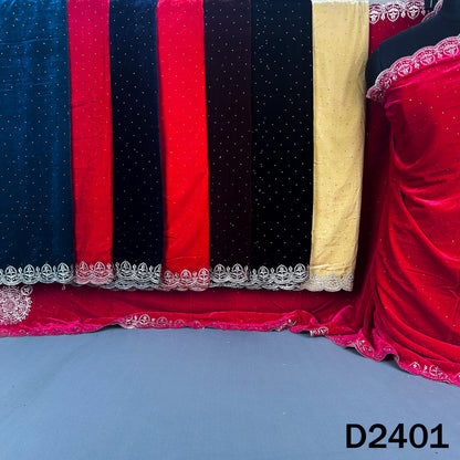 Zari Stone Work Velvet Dupatta - D2401