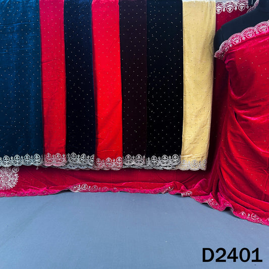 Zari Stone Work Velvet Dupatta - D2401