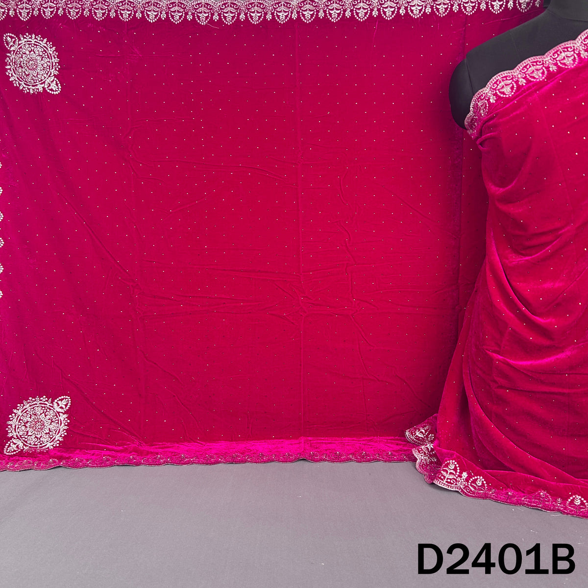 Zari Stone Work Velvet Dupatta - D2401